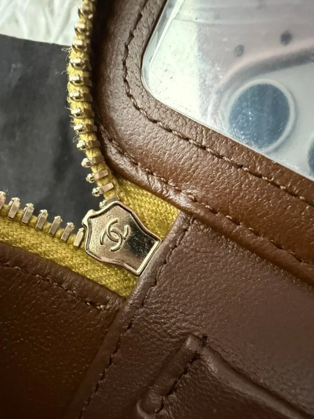 CHANEL Lambskin Quilted Small Top Handle Vanity Case With Chain in Green and Bro